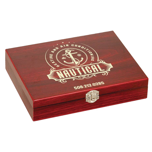6 oz. Stainless Steel Flask Set in Wood Presentation Box - LZR