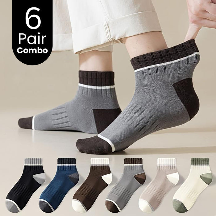 6-Pair Striped Solid Socks Combo