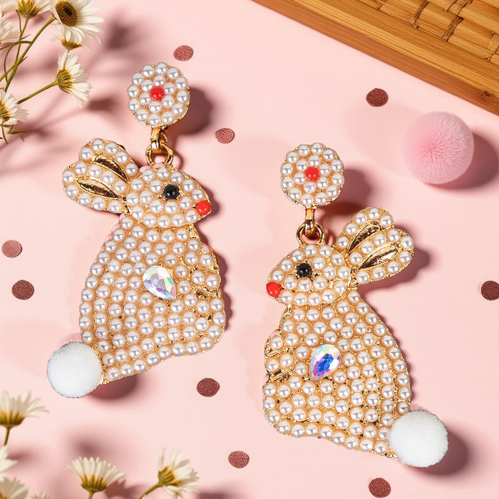 93528 - Beaded Easter Bunny Earrings - White