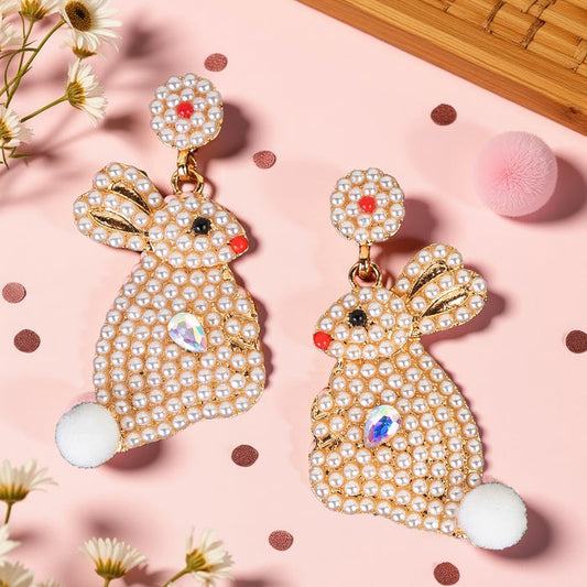 93528 - Beaded Easter Bunny Earrings - White