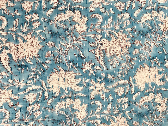 Full/Queen / Dusty Blue & White Botanical