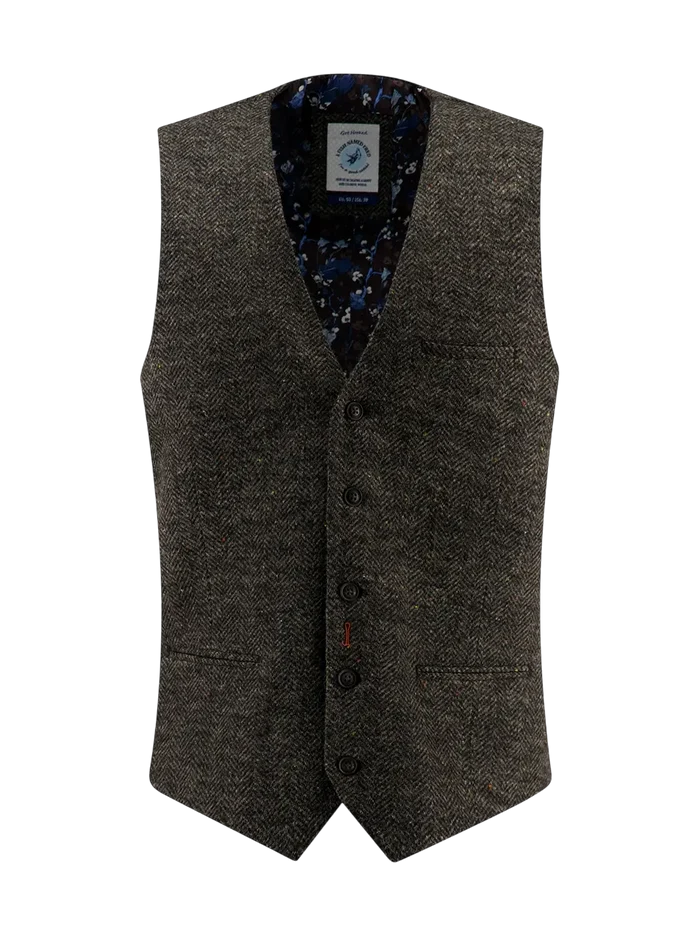 A FISH NAMED FRED WAISTCOAT BRUSHED HERRINGBONE, CHOCOLATE BROWN