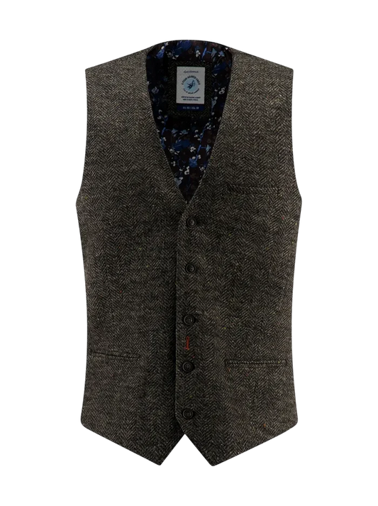 A FISH NAMED FRED WAISTCOAT BRUSHED HERRINGBONE, CHOCOLATE BROWN