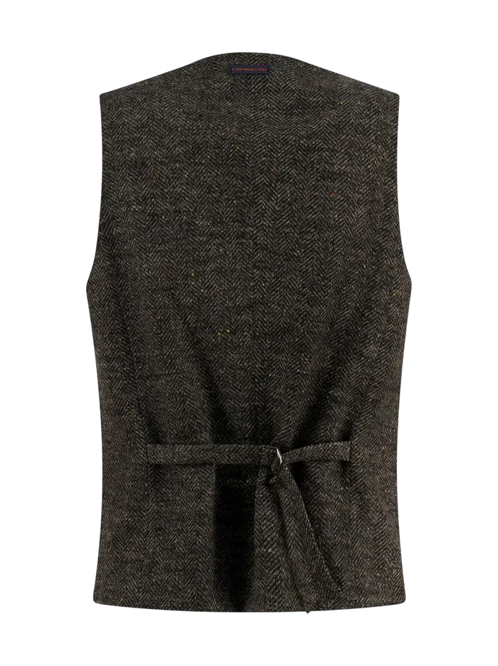 A FISH NAMED FRED WAISTCOAT BRUSHED HERRINGBONE, CHOCOLATE BROWN
