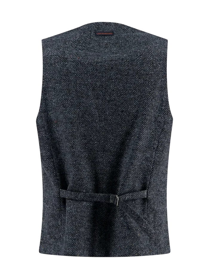A FISH NAMED FRED WAISTCOAT BRUSHED HERRINGBONE, JEANS BLUE