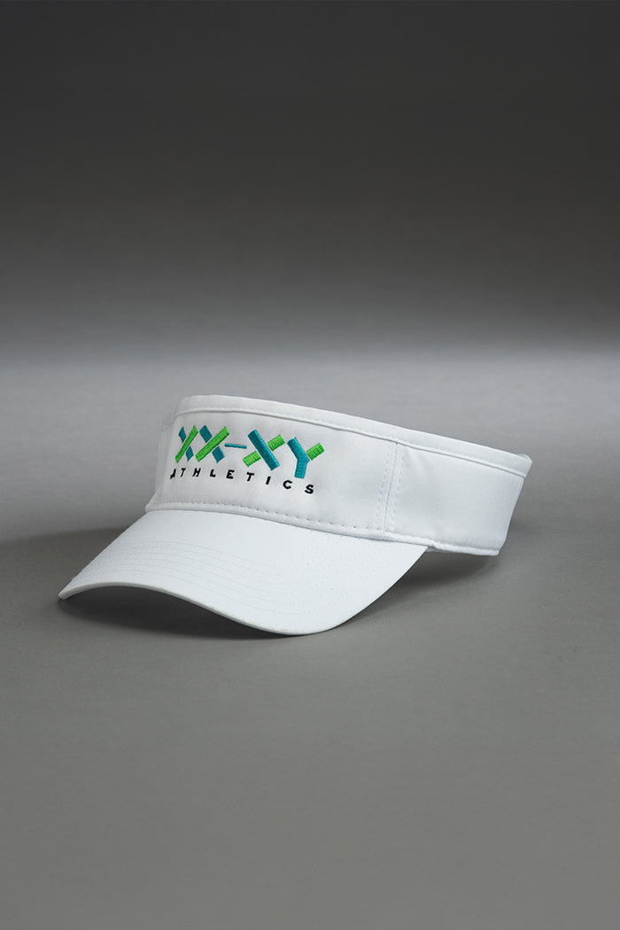 White visor with 'XXXY Athletics' logo on a gray background || white