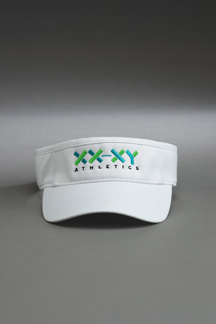 White visor with 'XXXY Athletics' logo on a gray background || white
