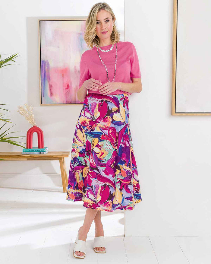 Alma Floral Pure Cotton A Line Lined Skirt - Image 2 - The Classic Boutique