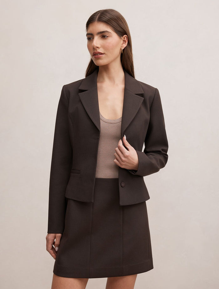 Andie Fitted Blazer Bitter Chocolate Set Forever New