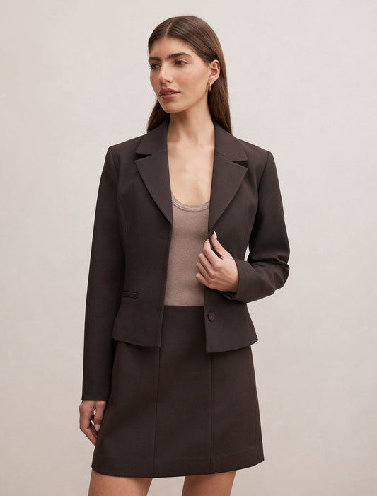 Andie Fitted Blazer Bitter Chocolate Set Forever New