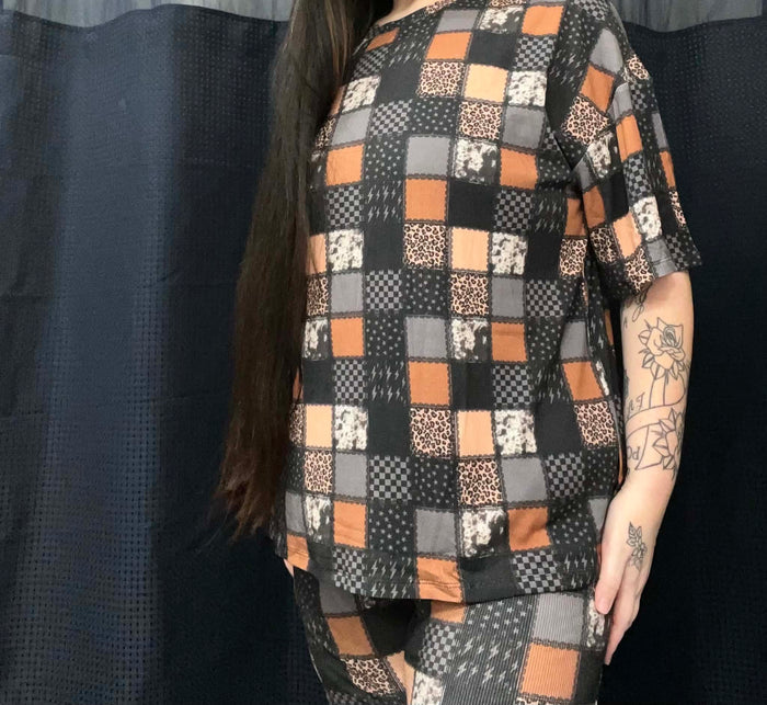 Animal Print Patchwork Biker Short Set