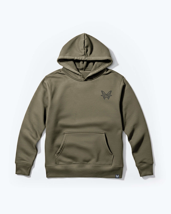 Olive Antler Pullover Hoodie - Front view showing Benchmade butterfly chest logo | Benchmade Knife Co.