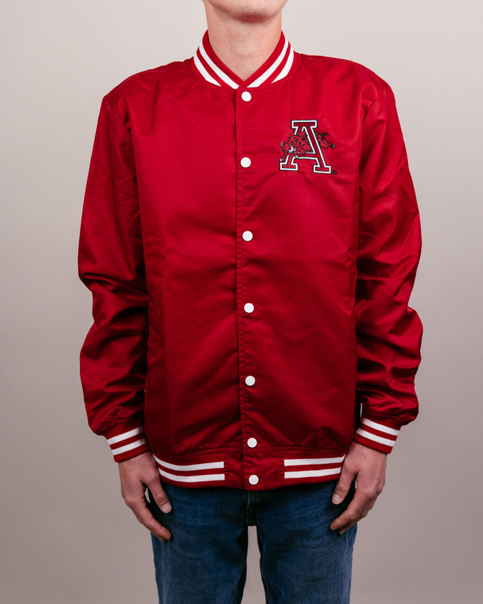 Cardinal Arkansas Script Monogram Vintage Varsity Jacket Front