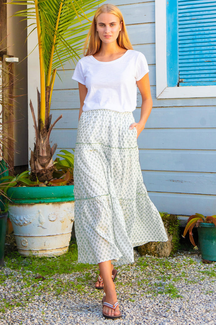 Bea Printed Organic Cotton Skirt | Lixus White/Sage