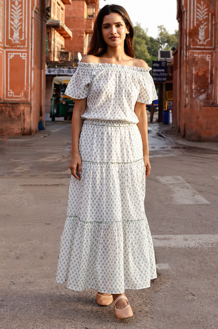 APPROVED Bea Printed Organic Cotton Skirt | Lixus White/Sage - Aspiga