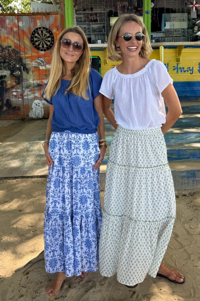 APPROVED Bea Printed Organic Cotton Skirt | Lixus White/Sage - Aspiga