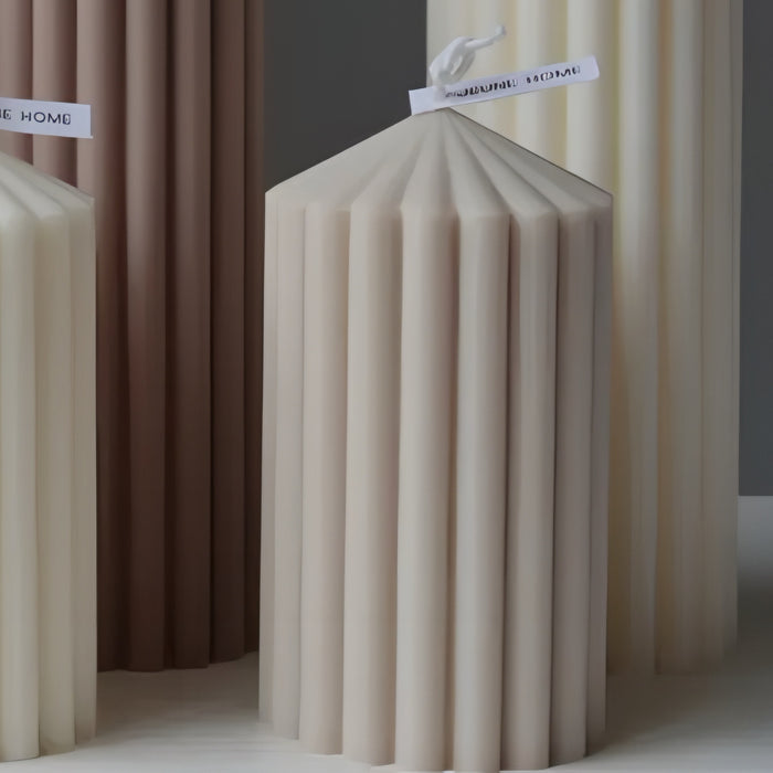Beige Tall Ribbed Thick Soy Scented Candle 20x7cm