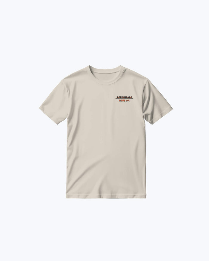 Cream Benchmade Knife Co Tee - Front View Flat Lay | Benchmade Knife Co.