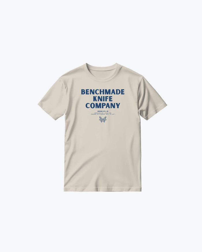 Cream BKC Women's Oversized Fit Tee - Flat Lay Front View showing BKC graphic text | Benchmade Knife Co.