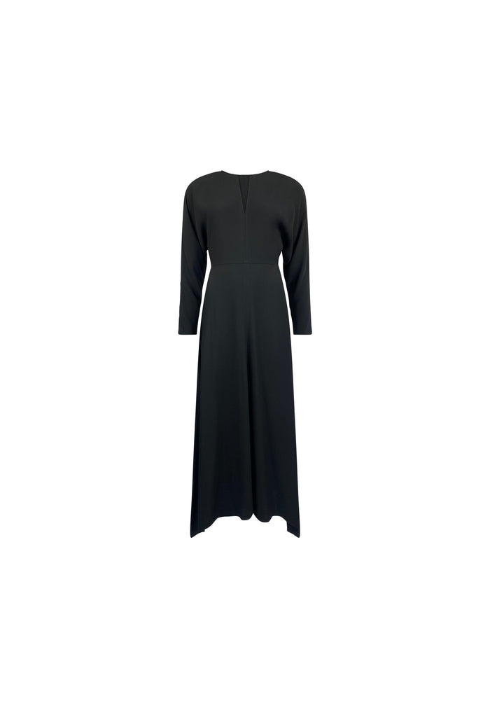 Black Crepe Keyhole Midi Dress