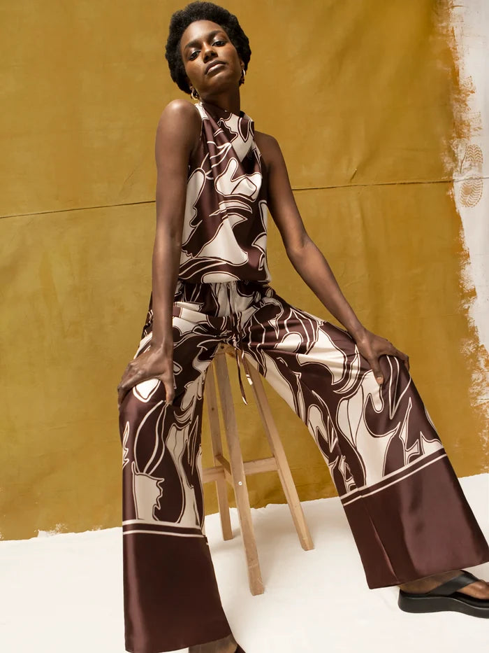Brown Swirl Border Print Trouser