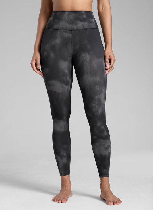 CRZ YOGA Women's Workout High Rise Butterlift Yoga Leggings 25'' Grey Tie Dye Flowers