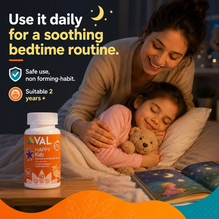 Calm, Focus & Relaxation Sugar-Free Chewable Magnesium for Kids | 60 Tablets | VAL Happy Kids | Star Grape