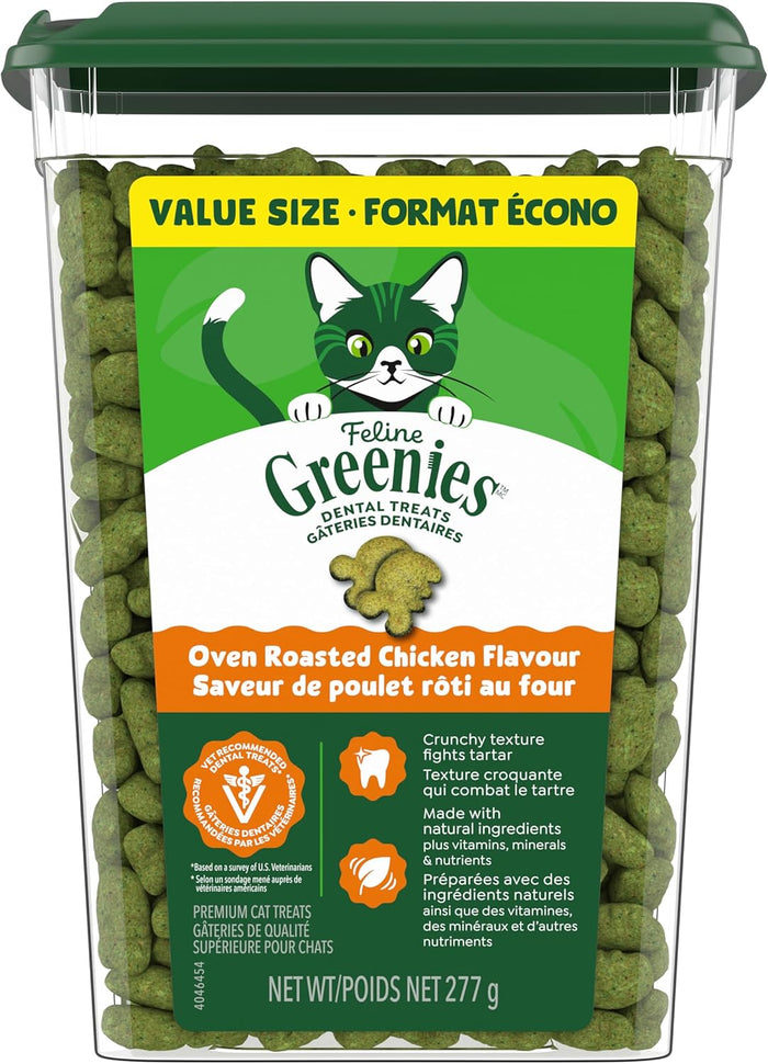 Feline Cat Treats Natural Dental Care, Oven Roasted Chicken Flavour, 9.75Oz. Tub