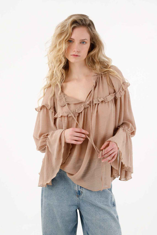 Chiffon Shirt with Ruffles in Pink for Women