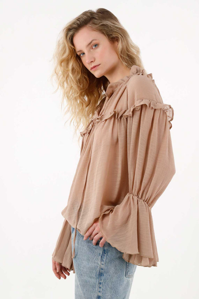 Chiffon Shirt with Ruffles in Pink for Women
