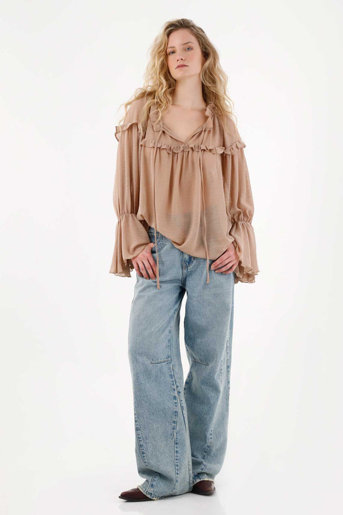 Chiffon Shirt with Ruffles in Pink for Women