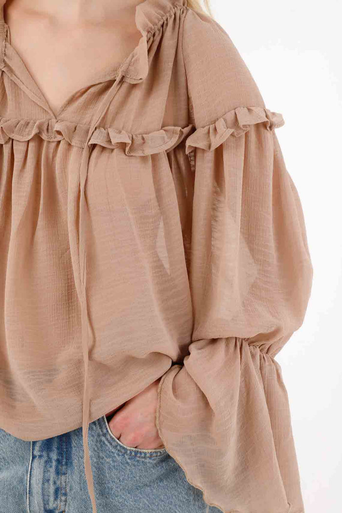 Chiffon Shirt with Ruffles in Pink for Women