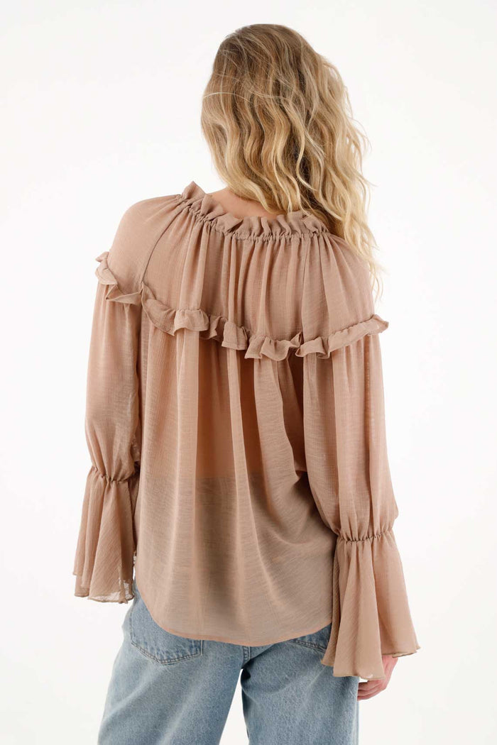 Chiffon Shirt with Ruffles in Pink for Women