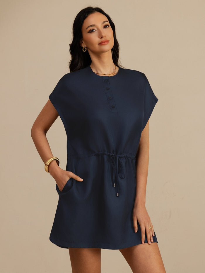 [Dark Blue] SilkSilky  Cap Sleeve Dress 003