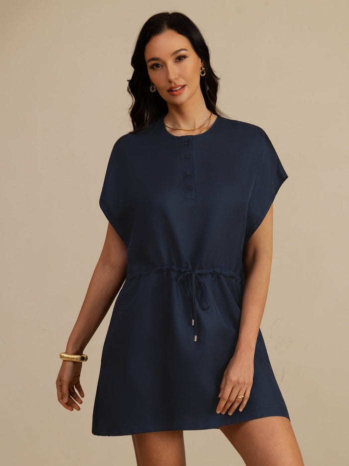 [Dark Blue] SilkSilky  Cap Sleeve Dress 004