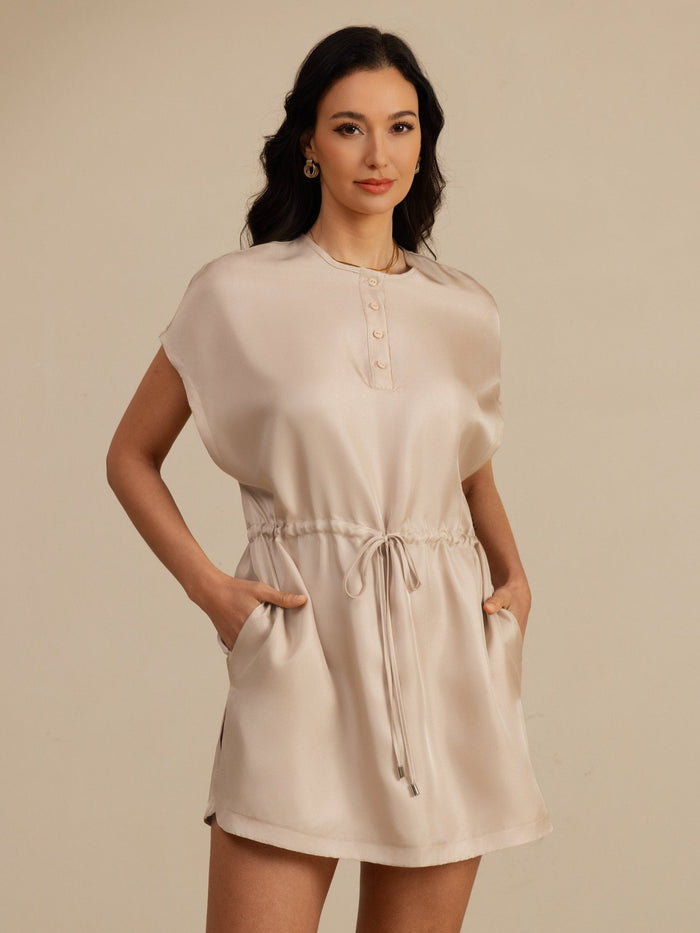 [Tan] SilkSilky  Cap Sleeve Dress 001