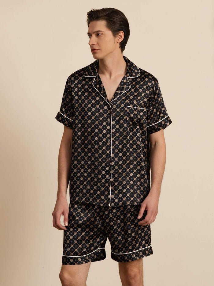 [Black Chain] SilkSilky  Short Sleeve Lapel Collar Men's Pajamas 001