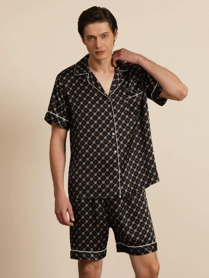 [Black Chain] SilkSilky  Short Sleeve Lapel Collar Men's Pajamas 003