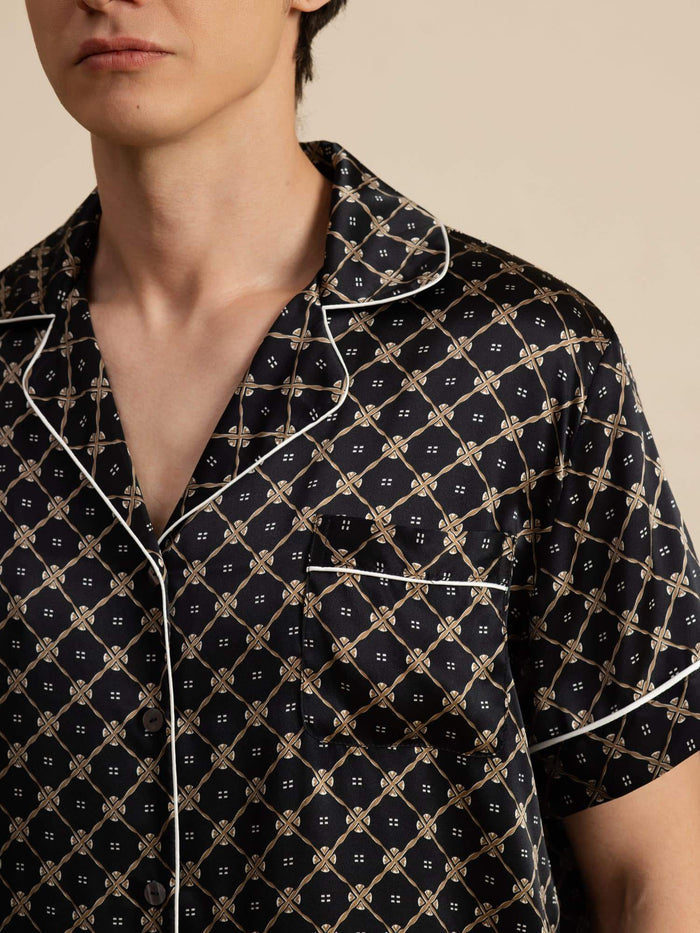 [Black Chain] SilkSilky  Short Sleeve Lapel Collar Men's Pajamas 004