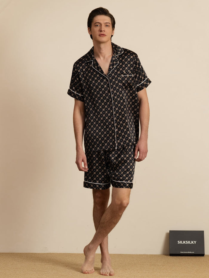 [Black Chain] SilkSilky  Short Sleeve Lapel Collar Men's Pajamas 006