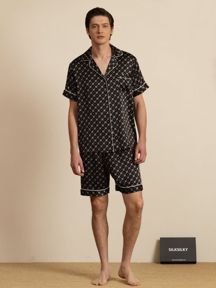 [Black Chain] SilkSilky  Short Sleeve Lapel Collar Men's Pajamas 007