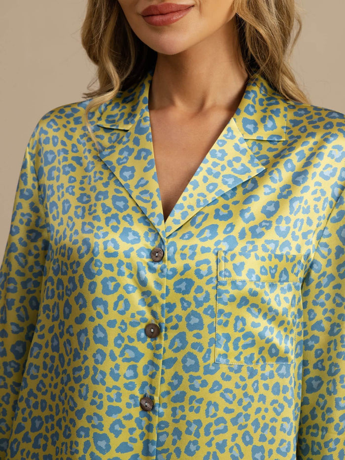 [Green Leopard] SilkSilky  Long Sleeve Notch Collar Nightshirt 004