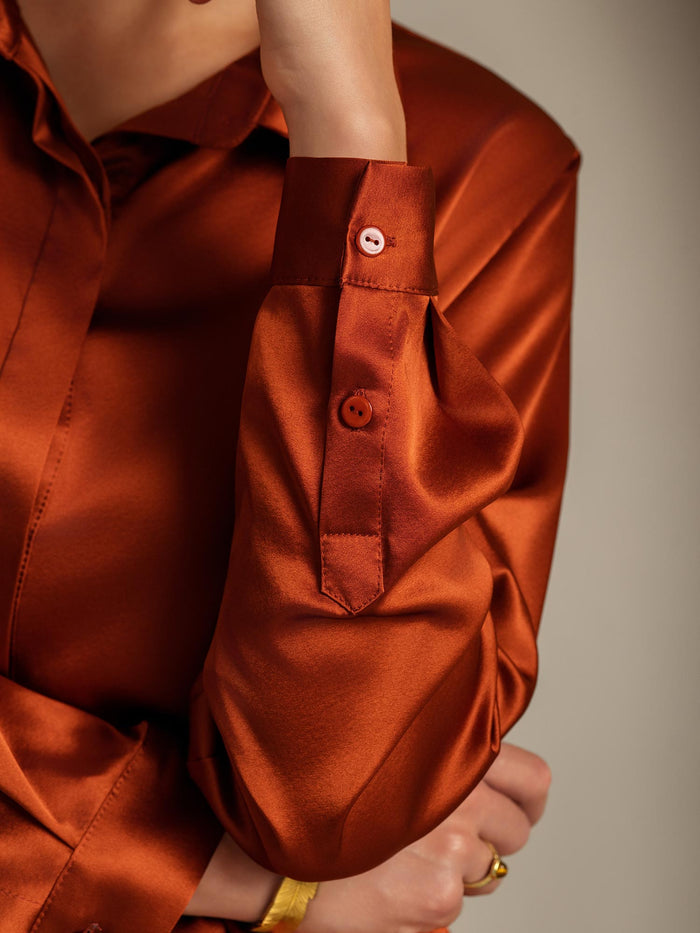[Caramel] SilkSilky  Long Sleeve Lapel Collar Women's Shirts 007