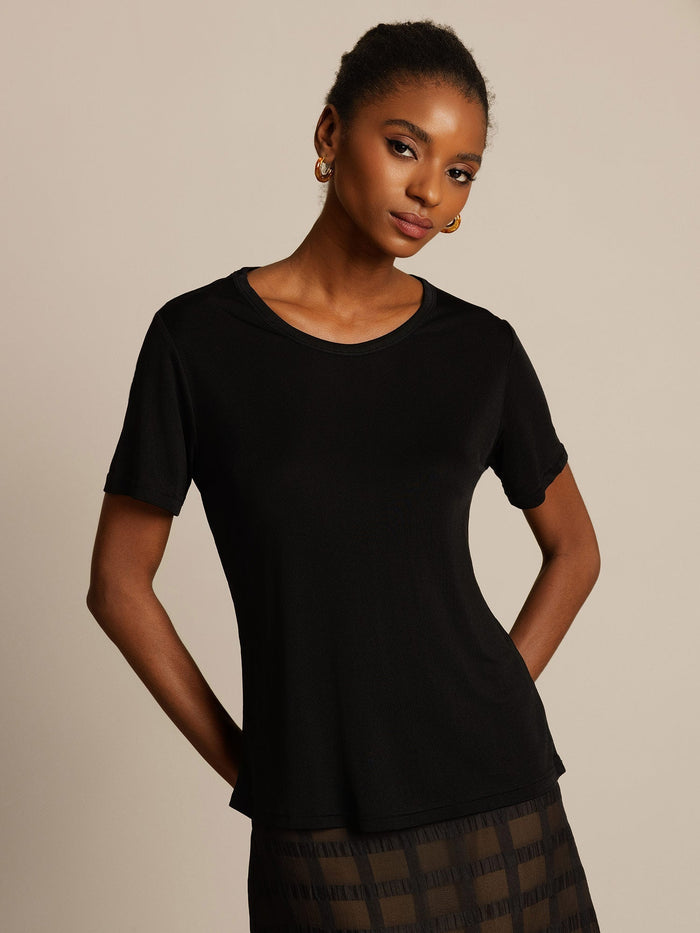 [Black] SilkSilky  Short Sleeve Round Neck Women's T-Shirt 001