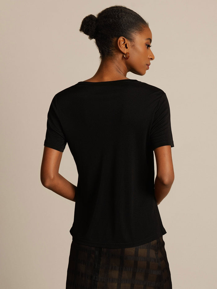 [Black] SilkSilky  Short Sleeve Round Neck Women's T-Shirt 003