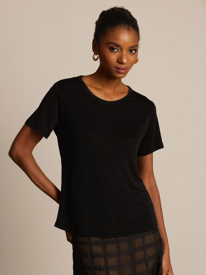 [Black] SilkSilky  Short Sleeve Round Neck Women's T-Shirt 004