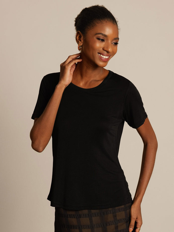 [Black] SilkSilky  Short Sleeve Round Neck Women's T-Shirt 005