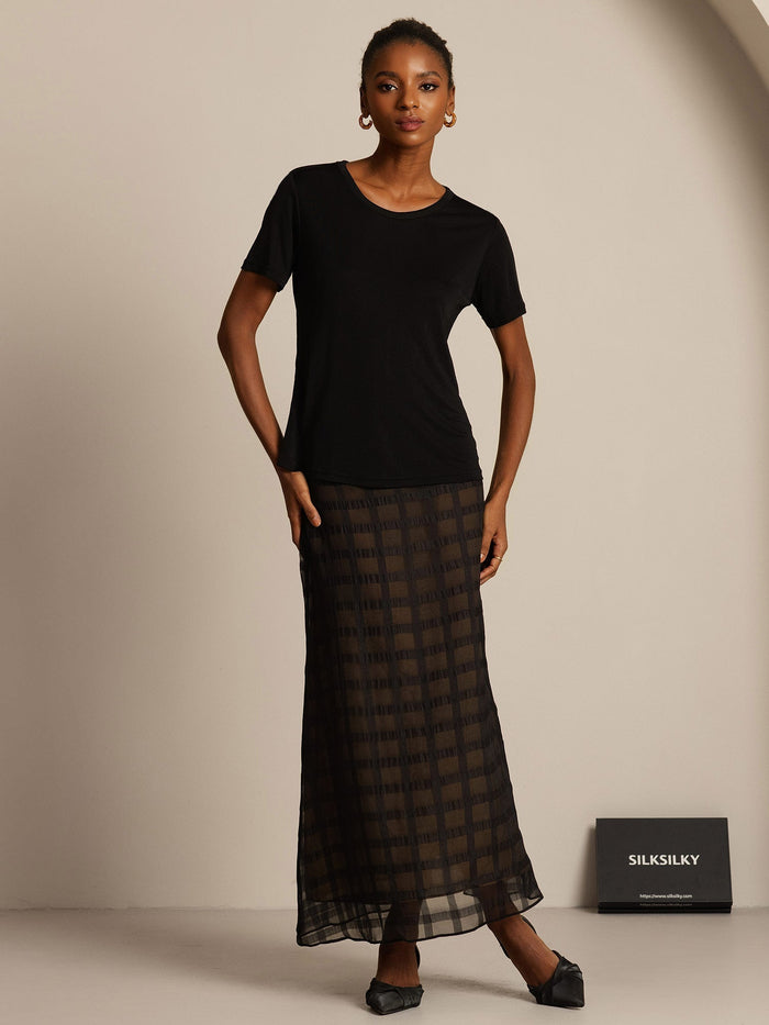 [Black] SilkSilky  Short Sleeve Round Neck Women's T-Shirt 006