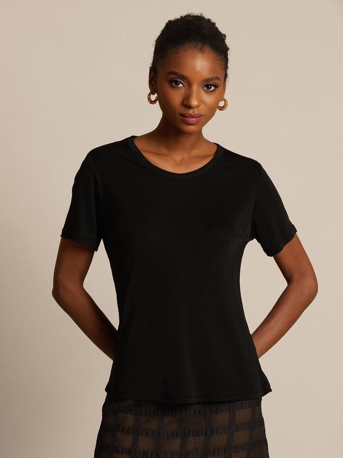 [Black] SilkSilky  Short Sleeve Round Neck Women's T-Shirt 007