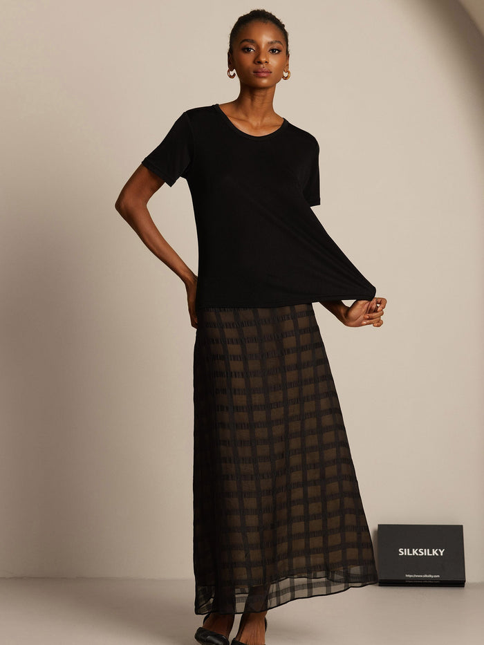 [Black] SilkSilky  Short Sleeve Round Neck Women's T-Shirt 008